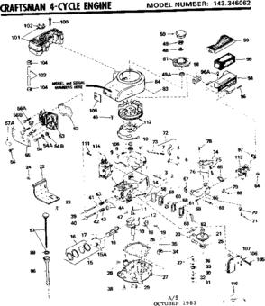 Replacement Parts Diagram and Parts List for 143346062  Craftsman Engine