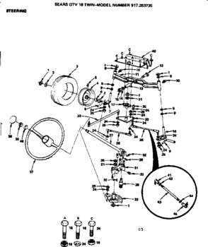 Steering Diagram and Parts List for 917253735  Craftsman Lawn Tractor