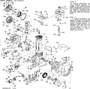 Replacement Parts Diagram and Parts List for 143665032  Craftsman Engine