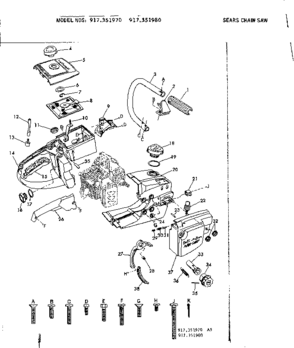 Main Frame Diagram and Parts List for 917351970  Craftsman Chainsaw
