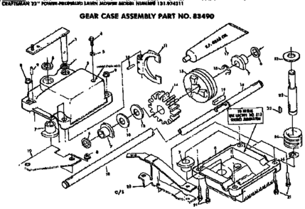 Gear Case Assembly Diagram and Parts List for 131974311  Craftsman Lawn Mower