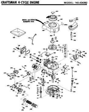 4-cycle Engine Diagram and Parts List for 143424362  Craftsman Engine