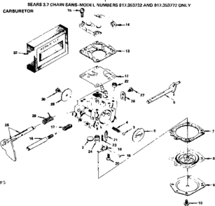 Carburetor Diagram and Parts List for 917353772  Craftsman Chainsaw
