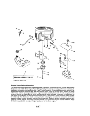 Engine Diagram and Parts List for 917203911  Craftsman Lawn Tractor