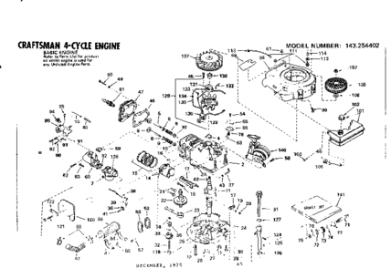 Replacement Parts Diagram and Parts List for 143254402  Craftsman Engine