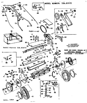 Replacement Parts Diagram and Parts List for 53681972  Craftsman Lawn Mower
