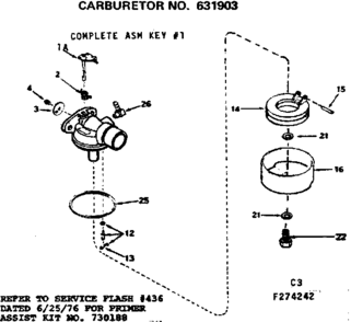 Carburetor Diagram and Parts List for 143274242  Craftsman Engine
