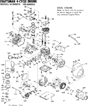 Replacement Parts Diagram and Parts List for 143666052  Craftsman Engine