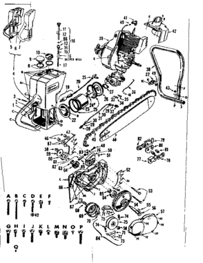 Main Frame Diagram and Parts List for 91760023  Craftsman Chainsaw