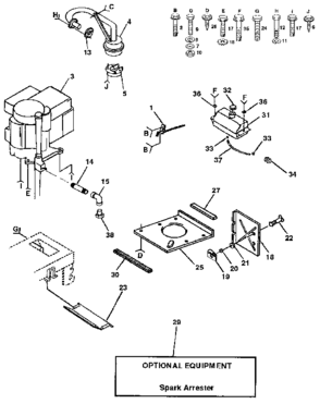 Engine Diagram and Parts List for 917257281  Craftsman Lawn Tractor