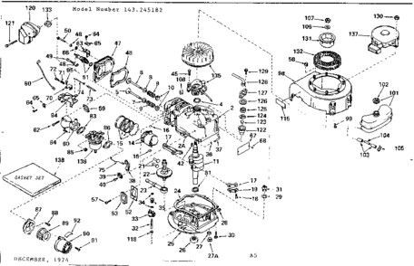 Engine Diagram and Parts List for 143245182  Craftsman Engine