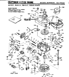 Replacement Parts Diagram and Parts List for 143334222  Craftsman Engine