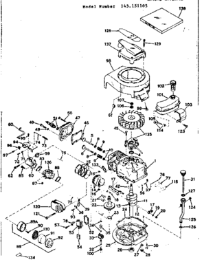 Basic Engine Diagram and Parts List for 143151105  Craftsman Engine