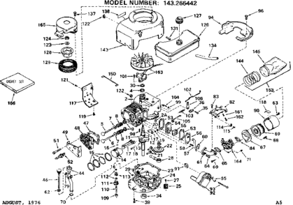 Replacement Parts Diagram and Parts List for 143266442  Craftsman Engine