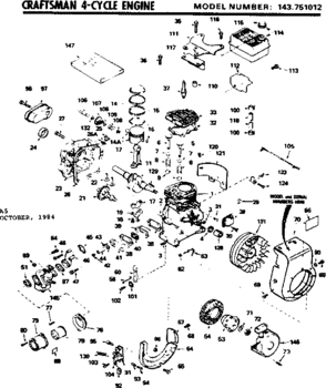 Replacement Parts Diagram and Parts List for 143751012  Craftsman Engine