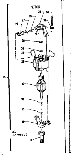 Motor Assembly Diagram and Parts List for 257798102  Craftsman Trimmer