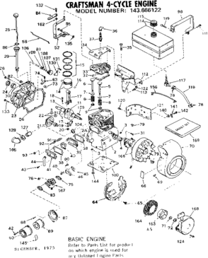 Replacement Parts Diagram and Parts List for 143666122  Craftsman Engine