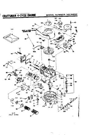 Replacement Parts Diagram and Parts List for 143344032  Craftsman Engine
