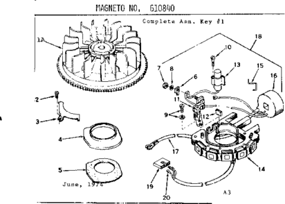 Magneto Diagram and Parts List for 143266222  Craftsman Engine