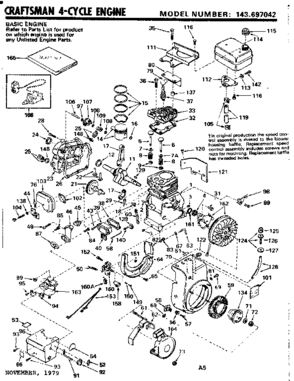 Engine Diagram and Parts List for 143697042  Craftsman Engine