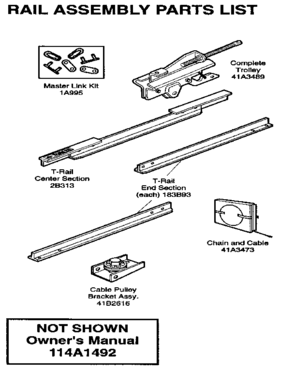 Rail Assembly Diagram and Parts List for 139536191SR  Craftsman Garage Door Opener