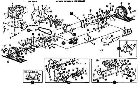 Wheel Assembly Diagram and Parts List for 536905602  Craftsman Snow Blower