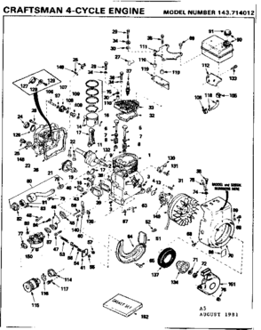 Replacement Parts Diagram and Parts List for 143714012  Craftsman Engine