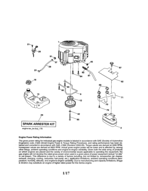 Engine Diagram and Parts List for 917203861  Craftsman Lawn Tractor
