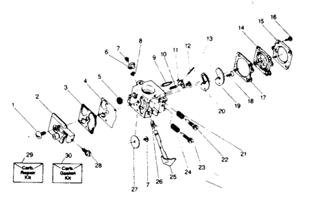 Carburetor Diagram and Parts List for 358796221  Craftsman Trimmer