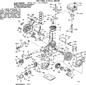 Replacement Parts Diagram and Parts List for 143677022  Craftsman Engine