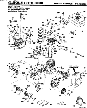 Replacement Parts Diagram and Parts List for 143726022  Craftsman Engine