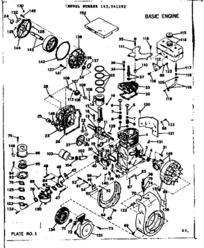 Basic Engine Diagram and Parts List for 143541292  Craftsman Engine