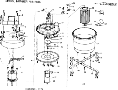 Base Assembly Diagram and Parts List for 75817885  Craftsman Utility Vacuum