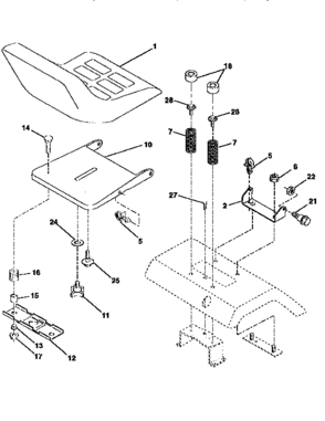 Seat Assembly Diagram and Parts List for 917258691  Craftsman Lawn Tractor