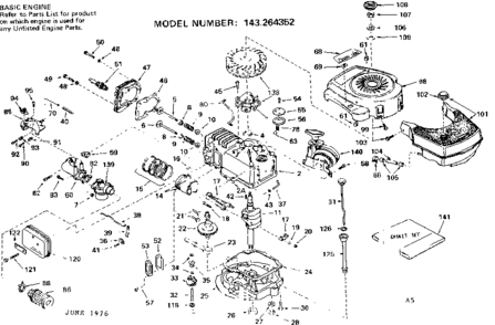 Replacement Parts Diagram and Parts List for 143264352  Craftsman Engine