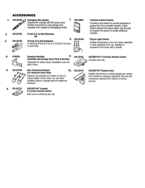 Accessories Diagram and Parts List for 13953920DM  Craftsman Garage Door Opener