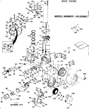 Basic Engine Diagram and Parts List for 143625052  Craftsman Engine