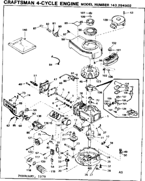 Replacement Parts Diagram and Parts List for 143294502  Craftsman Engine