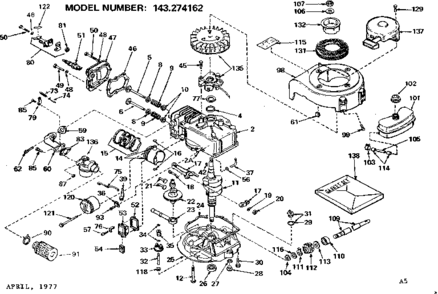 Replacement Parts Diagram and Parts List for 143274162  Craftsman Engine