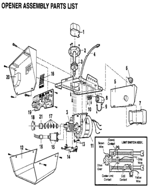 Opener Assembly Diagram and Parts List for 139536151SR  Craftsman Garage Door Opener