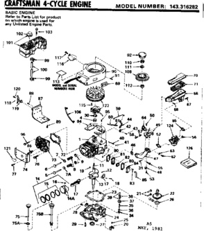 Replacement Parts Diagram and Parts List for 143316282  Craftsman Engine
