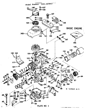 Basic Engine Diagram and Parts List for 143167042  Craftsman Engine