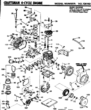 Replacement Parts Diagram and Parts List for 143726192  Craftsman Engine