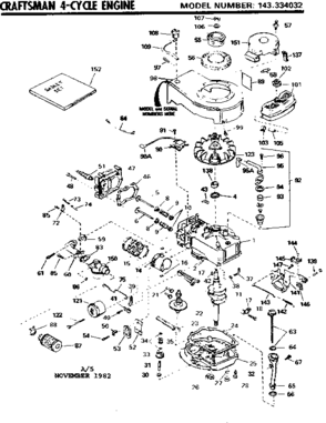 Replacement Parts Diagram and Parts List for 143334032  Craftsman Engine
