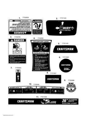 Decals Diagram and Parts List for 247886910  Craftsman Snow Blower