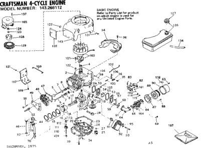 Replacement Parts Diagram and Parts List for 143266112  Craftsman Engine