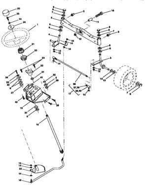 Steering Assembly Diagram and Parts List for 917258902  Craftsman Lawn Tractor