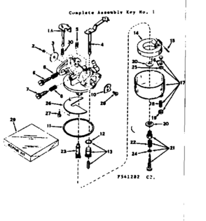 Carburetor Diagram and Parts List for 143541282  Craftsman Engine