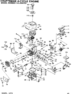 Replacement Parts Diagram and Parts List for 143286122  Craftsman Engine