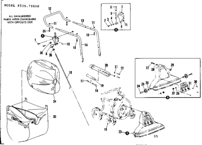 Bag And Handle Assembly Diagram and Parts List for 53679860  Craftsman Lawn Mower